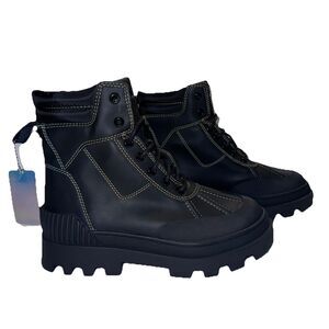 Sam Edelman Womens Size 7 Boots Combat Black Circus Isabella Leather Rain New